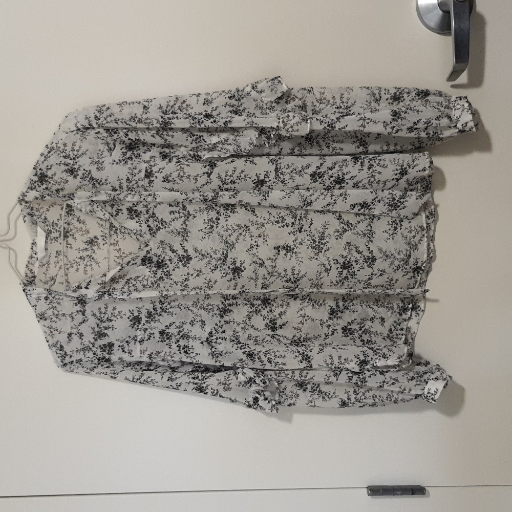 Semi Sheer Long Sleeve Pattern Tie blouse (white)